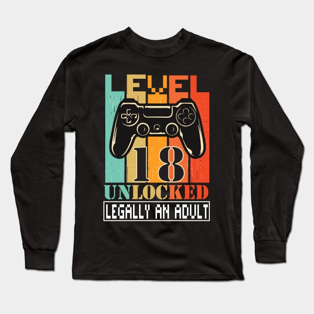 18th birthday gaming gamer level unlocked. Long Sleeve T-Shirt by Everything Prints